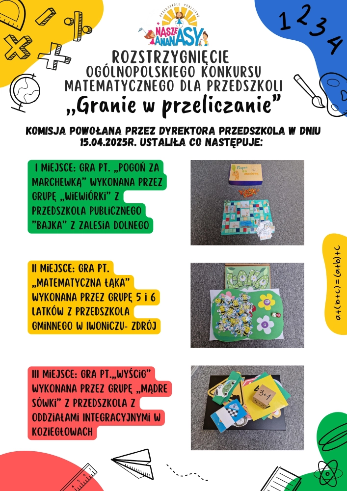 informacja 2 o rozstrzygnięciu konkursu matematycznego granie w przeliczanie